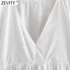 Zevity femmes doux col en V couleur unie popeline décontracté robe droite Chic Femme lanterne manches plis robe plage tissu DS4961 210603