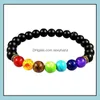 Strängar armband smycken mm 7 chakra healing nce pärlstav armband svart matt sten lava pärla naturlig yoga reiki välsignelse charm stretch bang