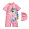 Baby Kinder Kleidung Schwimmen Einteiler Sommer Badeanzug Einhorn Print Strand Bade Bademode mit Hut 14 Stile