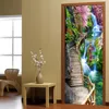 3Dステレオの滝の壁紙中国風木製の橋の風景PVCのドアの壁のステッカーリビングルームの寝室ホームドアポスター210317