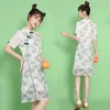 Plus Size S-4XL 2021 Zomer Korte Mouw Kant Qipao Voor Vrouwen Chinese Moderne Cheongsam Jurk Party Casual Traditionele kleding