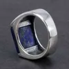 Solid 925 Sterling Silver Silver Lapis Lazuli AGATE Ring para Homens Gemstone Simple Clássico Masculino Jóias 211217