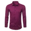 Camisas de vestido de fibra de bambu masculina camisa de manga longa fit camisa de manga longa para baixo formal elástico para homem de negócios 210626