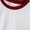 女性カジュアルな基本半袖スリムTシャツホワイトパッチワークニットシックな夏のスポーツの柔らかいトップス210521