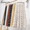 Surmiitro mode zomer lange rokken vrouwen Koreaanse stijl floral chiffon esthetische hoge taille geplooide midi rok vrouw 210712