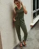 Dorywczo Stripe Print Jumpsuits Kobiety Lato O Neck Bez Rękawów Pas Szczupła Kombinezony Koronki Kieszonkowe Playsuit Kobiet Long Romper 210526