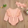 0-18M Spring Autumn born Infant Baby Girl Ruffles Romper Lace Long Sleeve Jumpsuit Playsuit Clothes 210515