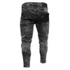 Jeans masculinos fino ajuste estiramento denim calças preto rasgado pé bocas zíper streetwear calças masculinas outono inverno roupas