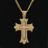 Halskette mit Blumen-Kreuz-Anhänger für Herren, goldene Halskette, Iced Out-Anhänger, Hip-Hop-Schmuck