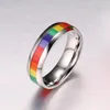 Fedi nuziali Personalità Uomo Donna Arcobaleno Anello colorato Acciaio inossidabile Lebian Gay Band Drop