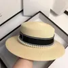 Summer Hats Sun Beach Ladies Fashion Flat Brom Bowknot Panama Lady Casual Sun Hat For Women Straw With Pearl5978936