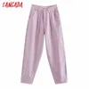 Tangada Frauen Violett Chic Mom Jeans Hosen Neue Ankunft Lange Hosen Taschen Reißverschluss Lose Beiläufige Weibliche Denim Hosen 4M108 210322