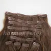 160g 20 22 cali brazylijski klips w przedłużeniu włosów 100% Human Hair 6 # / Średnie Brown Remy Proste Włosy Włoski 10 sztuk / Ustaw Bezpłatny grzebień