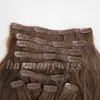 160G 20 22 inch 100% Menselijk Haar Clip in Hair Extensions Smooth Braziliaans Haar 6 # / Medium Bruin Straight Hair 10pcs / Set Free Comb