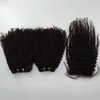 Chiusura di seta con fasci di capelli brasiliani Capelli crespi umani crespi Afro Tessuto Capelli vergini non trasformati Estensioni peruviane malesi per capelli