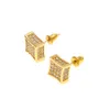 Men Luxury Earings Full Zirconia CZ Stud Earrings Trendy Top Quality Gold Silver Color 12*12mm Men Women Punk Brincos