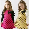 Ny ankomst Baby Långärmad Polka Dots Dresses For Girls Princess Bowknot Long Dress Party Vestidos