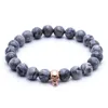 Partihandel-Sn0447 Rhodium 18K Guld Rose Guldpläterad Skull Maple Jasper Charm Armband Mäns Fashion Sten Sträckliga Armband