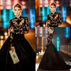 Aftonklänningar High Neck Långärmade Lace Taffeta Plus Size Ball Gown Prom Klänningar Modest Black Celebrity Dress Sweep Train