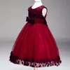 Enfants infantile fille fleur pétales robe enfants demoiselle d'honneur enfant en bas âge robe élégante Vestido Infantil robe de soirée formelle vin rouge4328155