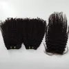 Feixes de cabelo crespo brasileiro encaracolado com fechamento de seda 10-24'' 8A não processado cabelo virgem brasileiro encaracolado extensão ondulada W2096