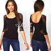 Hot sale 2014 Black Mesh Gauze T Shirt Long Sleeve Sexy Ladies Tops Black T Shirt Clubwear Plus Size Tops M-XL Black B22