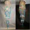 Royal Blue Crystal Chandelier Light Fixture Long Large Crystal Ceiling Lamp for staircase Lustre, stairs, foyer Crystal Stair Home Lighting