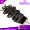 Tramas top lace encerramento brasileiro fechamento de cabelo humano fechamentos de base de seda parte livre onda do corpo 8 18 pedaços de cabelo cor natural tingível grande