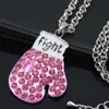 Free Shipping Breast Cancer Awareness Pink Ribbon Jewelry Pink Ribbon Fighting Box Gloves Pendant Necklaces