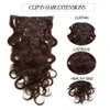 Brazilian Body Wave Malaysian Virgin Human Hair 120G Clip In Extension Full Head 7Pcs lot, Color 2&Color 27 Options