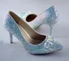 Mode Cinderella skor Bling Glitter AB Crystal Prom Bröllopsfestskor Pekade Toe Women Rhinestone Pumps High Heels Gratis frakt