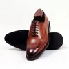 Men Dress shoes Oxfords shoes Custom handmade shoes Men's shoes genuine calf leather Color brown lace-up shoes HD-J035