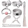 Adulto Jogo BDSM Kit Escravidão Sexual 8 Pcs Sexy tornozelo manguito Algema Mordaça Boca Blindfold Whip Collar Sex Toys Para Casais