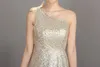 Champagne paillettes brillantes robes de bal une épaule longueur de plancher robes de demoiselle d'honneur perlées 2015 robes soirée robes de bal
