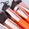 MSQ 11PCSメイクアップブラシセットローズゴールドアルミニウムメイクアップブラシ高品質の合成髪PUレザーケース化粧品
