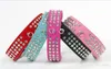 Camurça Couro Rhinestone Dog Collar Cristal Diamante 3 Fileiras pet collarXS, S, M, L