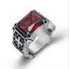 Högkvalitativ mode Hiphop Red Black Big Rhinestone Stone Biker Mens Silver Rostfritt stål Punk Design Cross Ring 7-12#