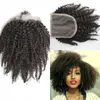 Fermeture de cheveux bouclés vierges avec des noeuds blanchis cheveux humains malaisiens crépus bouclés fermeture de dentelle partie libre G-EASY