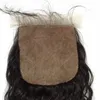 Zamknięcie włosów Dziewiczy Peruwiański Przedłużanie Włosów Naturalny Kolor Środkowej Część Jedwabne zamknięcia (4x4) Z Wiązkami Włosów 3 PC Fala