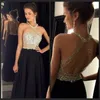 Sexig A-Line Black Prom Klänning Lång Halter Beaded Gowns Slim Backless Vestidos De Fiesta Formell Evening Gown Party Pageant Klänningar