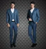2015 Fashion Slim Fit Groom Tuxedos Dark Blue Custom Made Groomsmen Bästa Man Män Bröllop Suits Prom Tuxedos (Jacka + Byxor + Vest + Tie + Hanky)