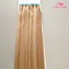 PU Skin Weft 100g Taśma Przedłużanie Włosów 40 SZTUK Full Head # 27/613 Top Grade 8A Indian Taśma w / na Remy Hair Extensions DHL