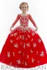 2020 Fantastiska pärlstav Eleganta Röda Långärmade Tjejer Pagant Klänning Beaded Little Rachel Allan Pageant Klänningar för Pagant HY1132