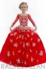 Fantastic Elegant Red Long Sleeves Girl's Pageant Dresses Beaded Little Rachel Allan Werbowy Dress For Pageant HY1132