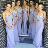 Lilac Wedding Dresses Cheap Lavender Elegant Bridesmaid Dress Mermaid Sheath Appliques Sweetheart Neckline Flowers Custom Made