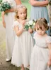 Laço do vintage Barato Flower Girl's Dresses Cap Mangas Uma Linha Zip Voltar Tornozelo Comprimento Meninas Bonitas Pageant Vestidos Venda Barato