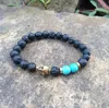 SN0373 2016 nouveauté noir lave turquoise hommes bracelet de perles or tête de bouddha mala bracelet livraison gratuite