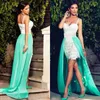 Adorable mini robe de bal courte avec train détachable robes de cocktail en dentelle bretelles spaghetti turquoise robes de soirée sur mesure