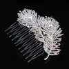 3.3 Inch Extra Large Vintage Look Rhodium Silver Tone Double Feather Bridal Hair Comb with Rhinestone Crystals