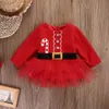 Kerstmiskleding Babymeisje Pasgeboren Lange Mouw Rode Jurk Xmas Santa Claus Tule Jurken Kinderen Outfits Kostuum Hot Prinses Feestjurk Tops